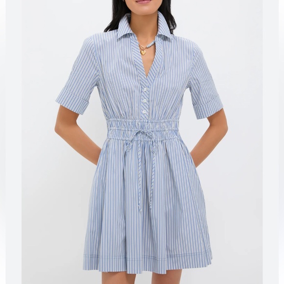 VERONICA BEARD Dresses & Skirts - Veronica Beard Light Blue and White Striped Mini Shirt Dress - Size 0, Blue